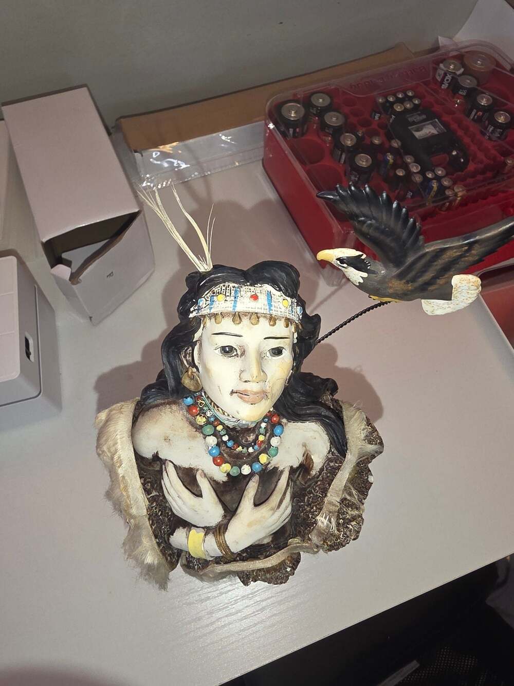 Vintage Native American Indian Princess Bust Figurine with Eagle